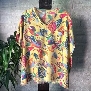 Jodifl Multicolor Tropic Floral Oversized Dolman Swim Cover V Neck Poncho Size M